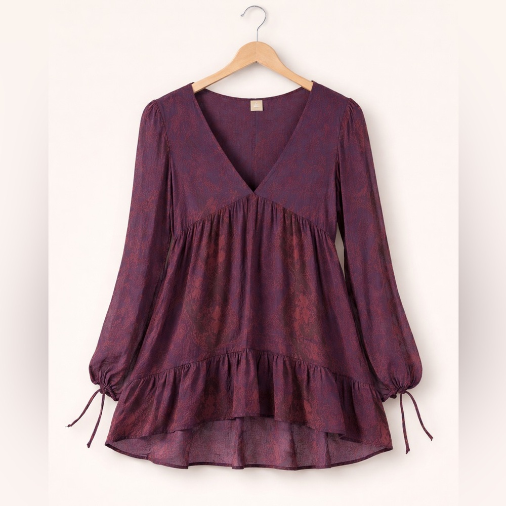 Free People Down By The Bay Voile Tunic Top Amber Rose Boho Peasant Ruffle S